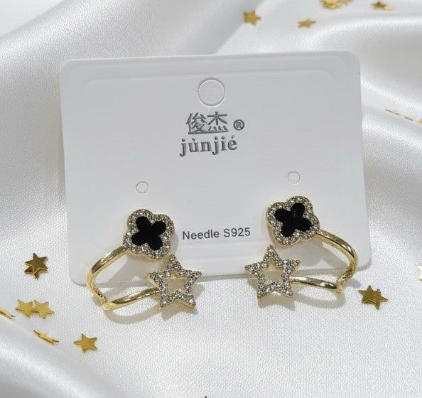 Star & Clover Dual Charm Earrings