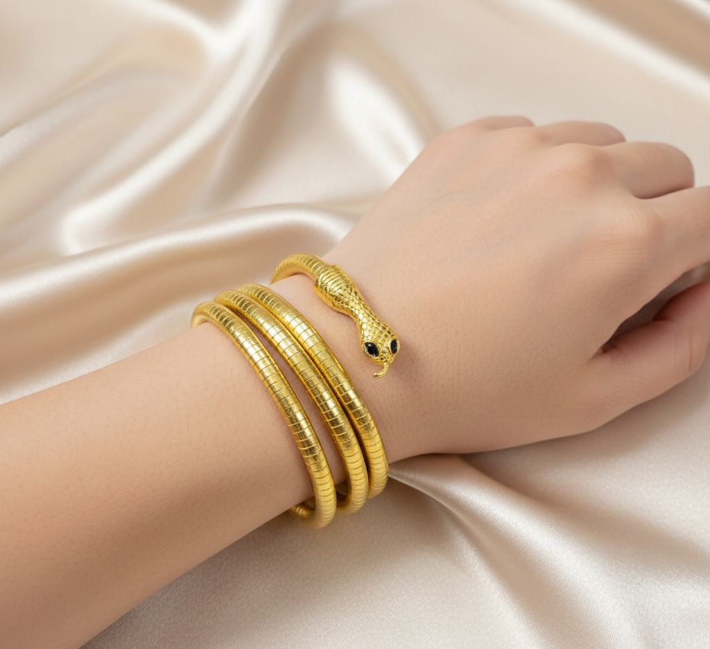 Snake-Inspired Gold Necklace Cum Bracelet