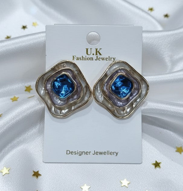 Blue Radiance Geometric Earrings