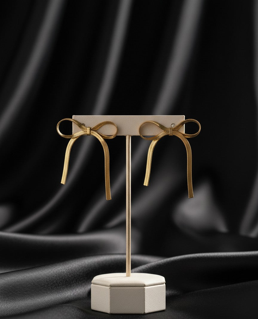 Golden Bow Drop Earrings