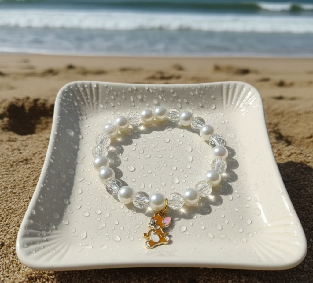 Clear Beads & Jerry Charm Bracelet